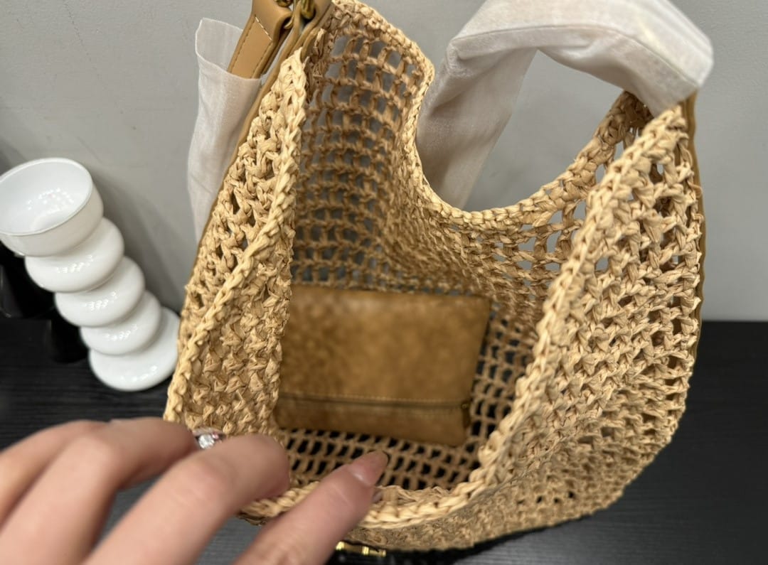 Saint Laurent Oxalis Raffia Crochet and Leather Shoulder Bag Naturel 41cm 773984GAAEB9718 - Image 9