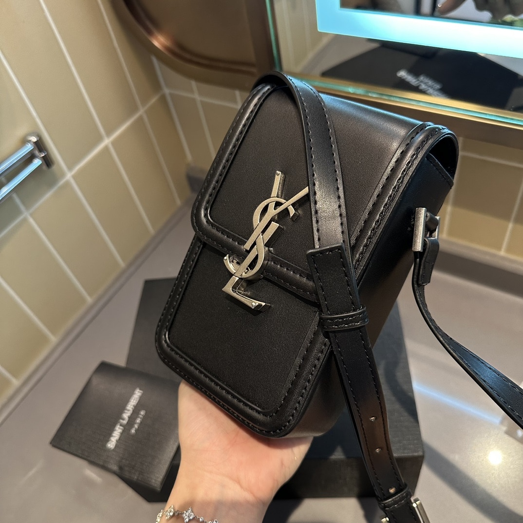 Saint Laurent Solferino Mini Smooth Leather Crossbody Bag Black 11cm 7539630SX0E1000 - Image 6