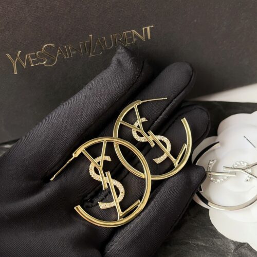 Alternative view of Saint Laurent YSL Hoop Earrings With Crystals Gold
