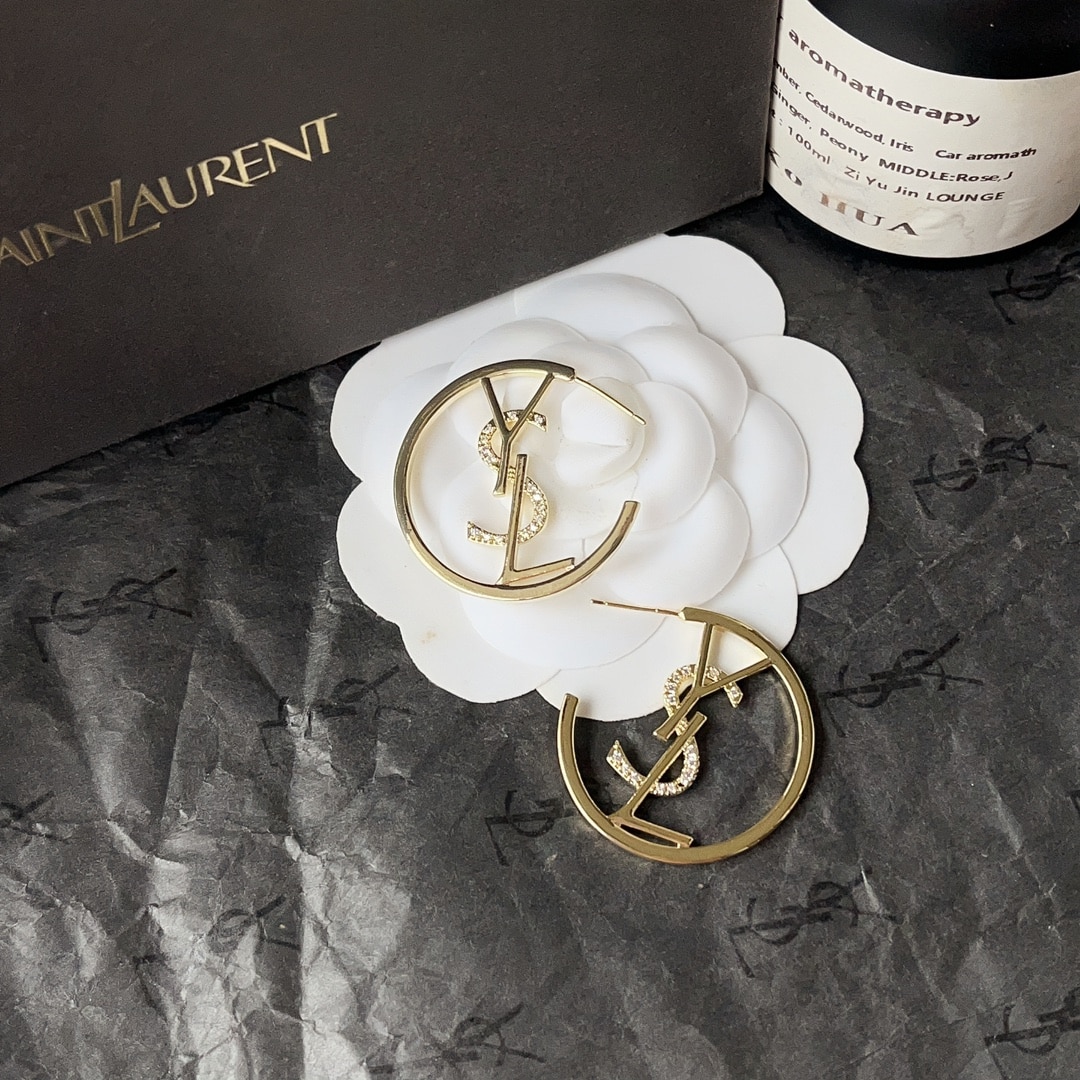 Saint Laurent YSL Hoop Earrings With Crystals Gold - Image 6