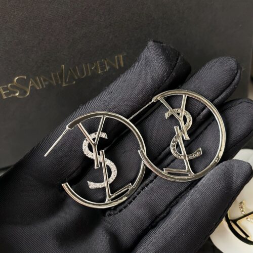 Alternative view of Saint Laurent YSL Hoop Earrings With Crystals Silver