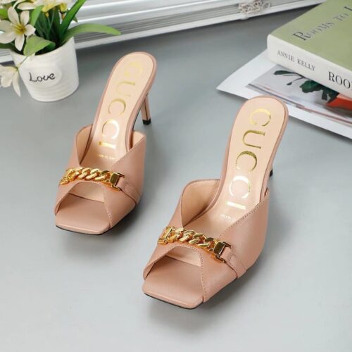Alternative view of Gucci Sylvie Chain Mule Sandals Patel Pink Leather