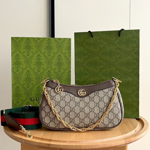 Alternative view of Gucci Ophidia Small GG Supreme Canvas Shoulder Bag Beige And Dark Brown 25Cm 735132 FABLE 9442