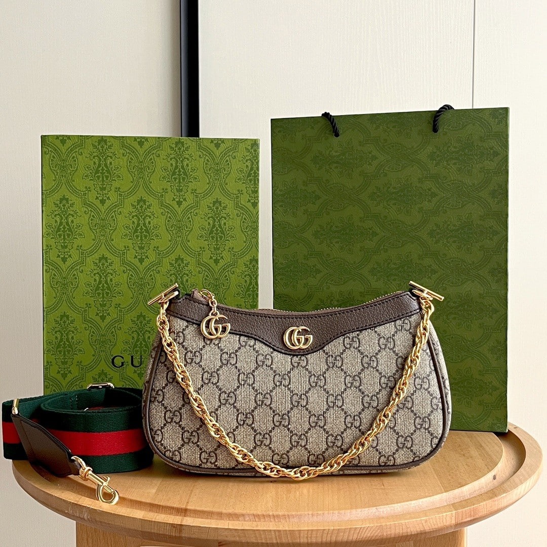 Gucci Ophidia Small GG Supreme Canvas Shoulder Bag Beige And Dark Brown 25Cm 735132 FABLE 9442 - Image 2