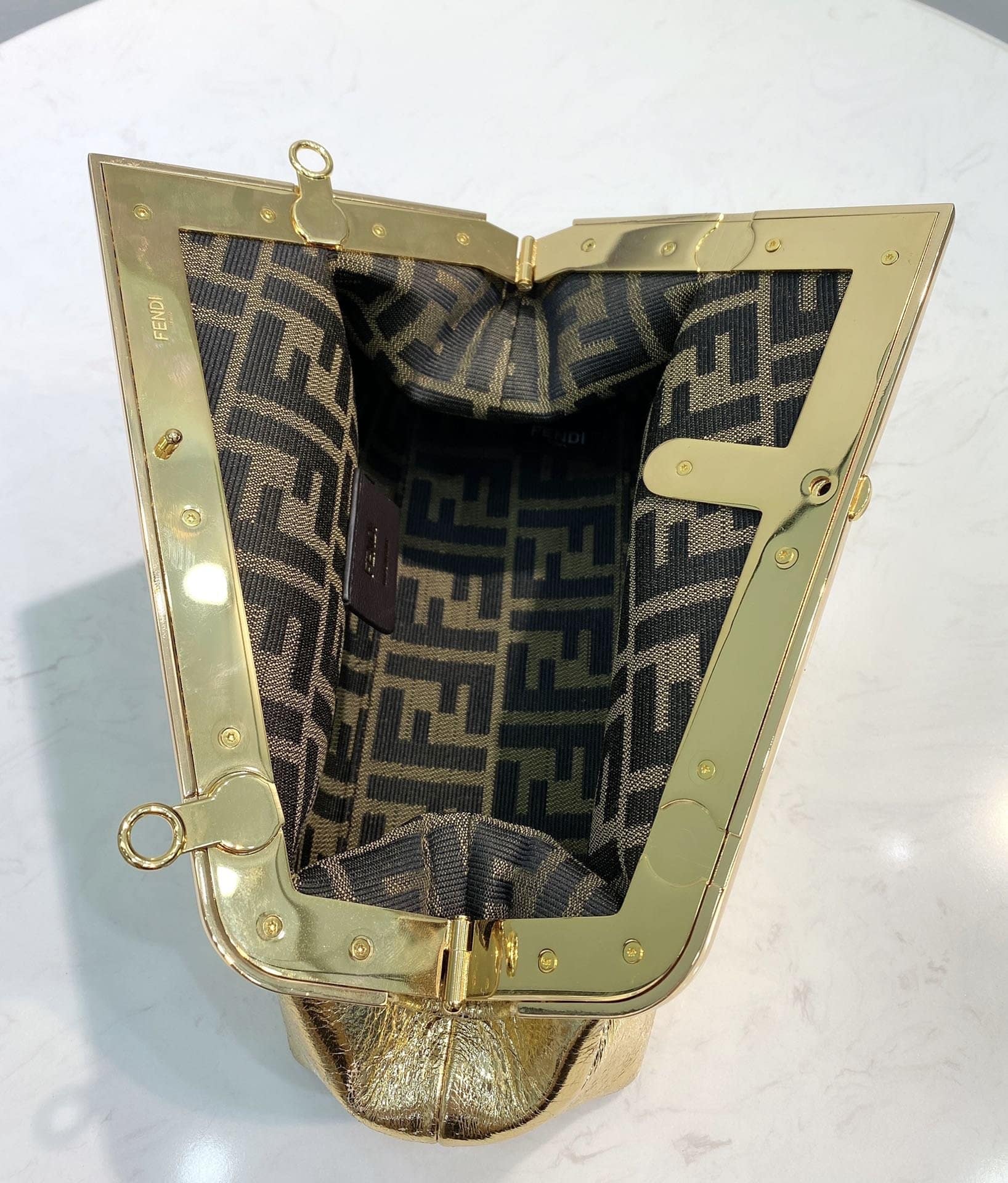Fendi First Small Laminate Leather Clutch Gold 24cm 8BP129AISPF0RXU - Image 9