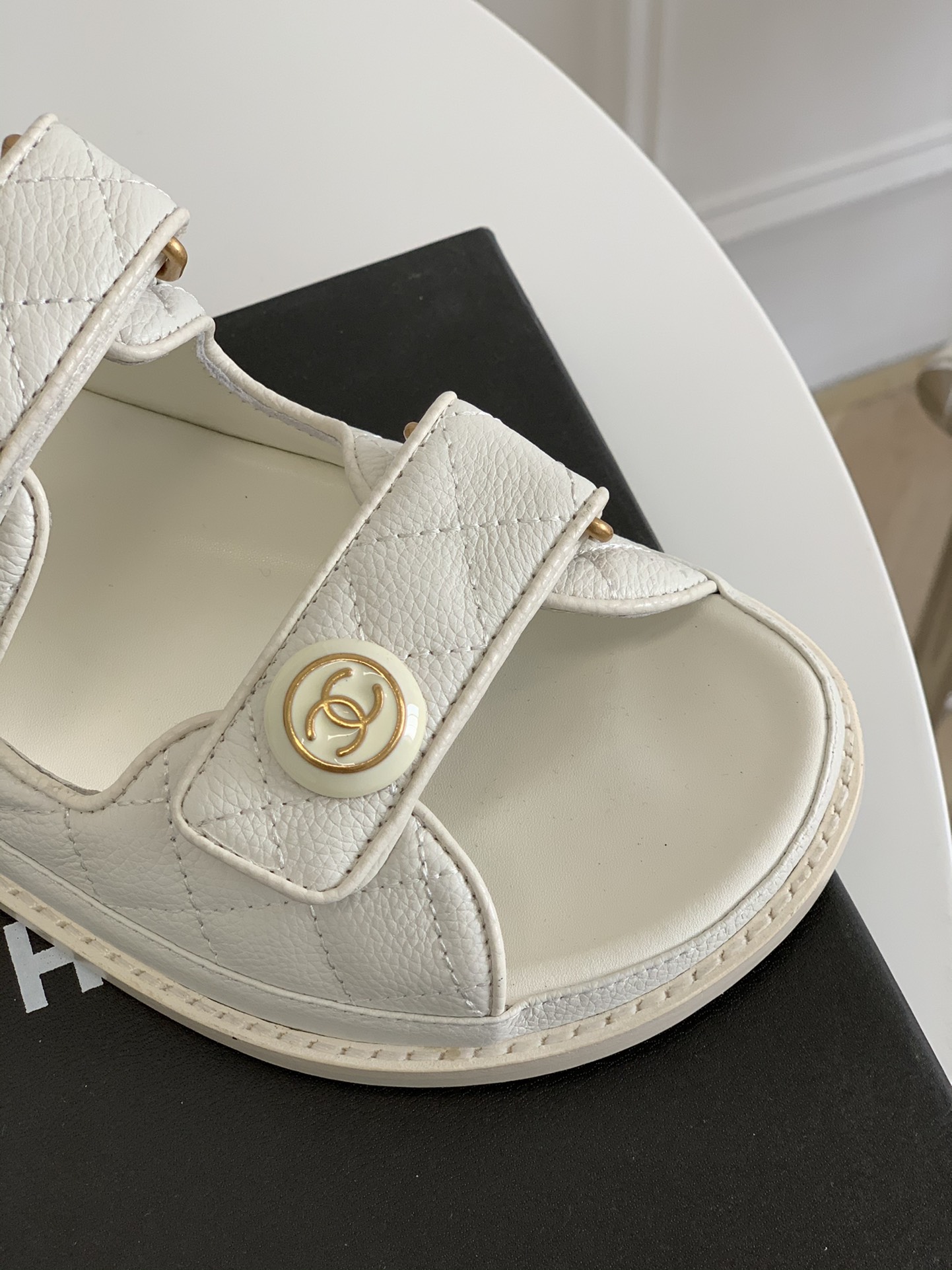 Chanel Sandals Grained Leather With CC Button Accent White - Image 7