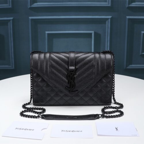 Alternative view of Saint Laurent Envelope Small Bag In Mix Matelassé Grain De Poudre Embossed Black Noir 600195Bow981000