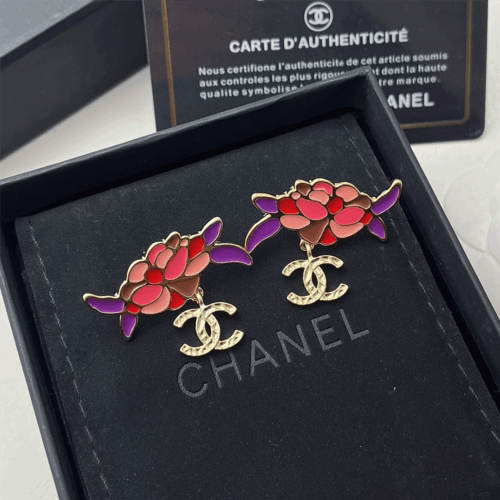 Alternative view of Chanel Flower Dangle Earrings Enamel Metal Multicolor Gold ABF933 B21129 U2138