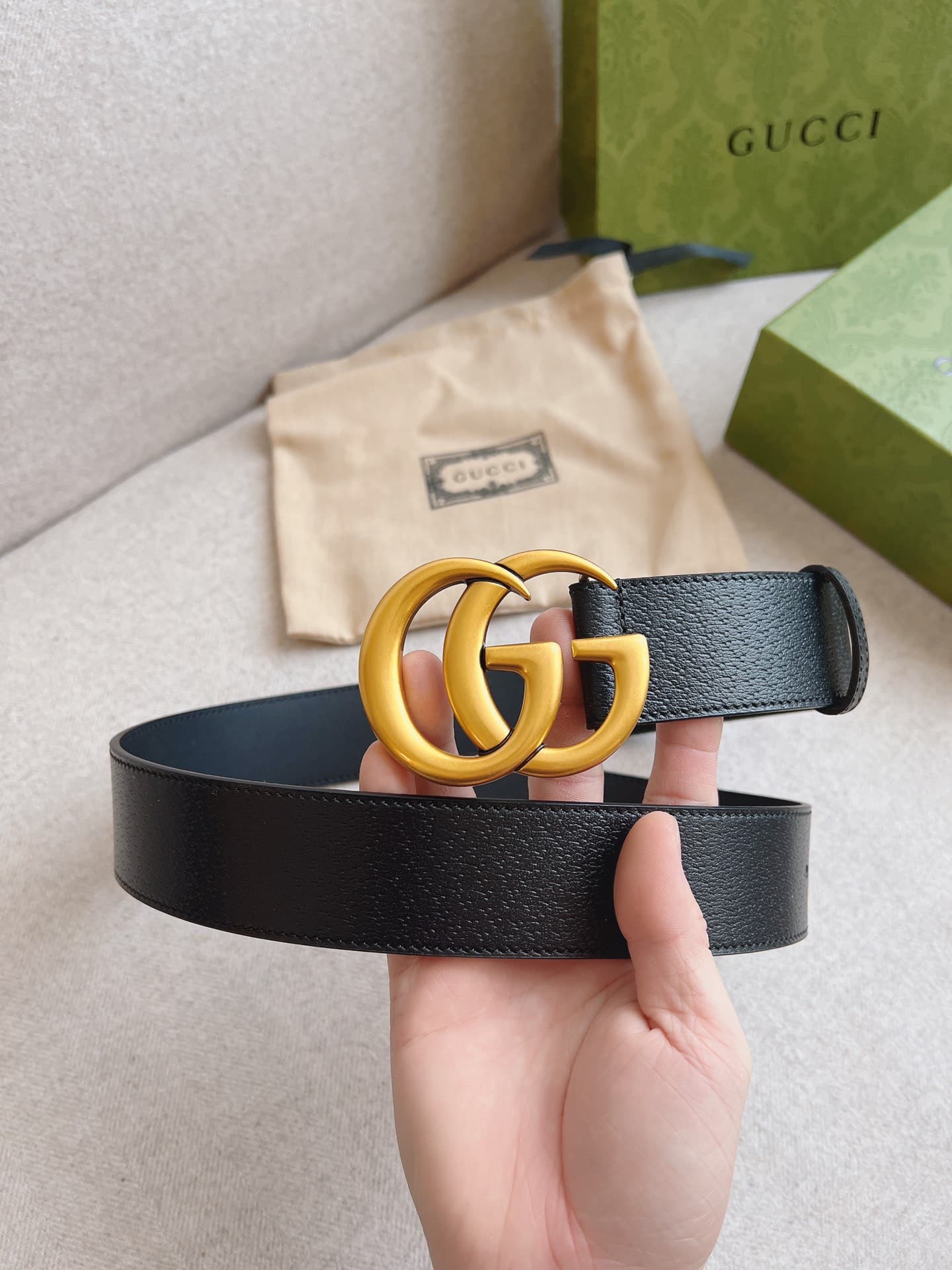 Gucci GG Marmont Wide Gold Logo Leather Belt Black 40Mm 406831 Dj20T 1000 - Image 7