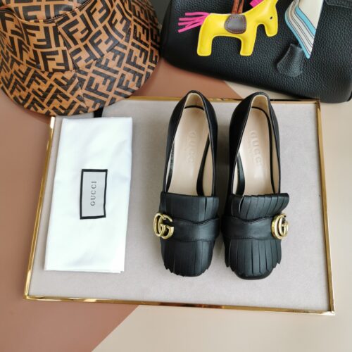 Alternative view of Gucci Mid Heel Leather Pump Black 408208 C9D00 1000