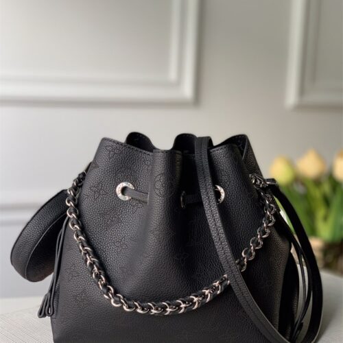 Alternative view of Louis Vuitton Bella Mahina Perforated Leather Bucket Bag Black 22Cm M57070