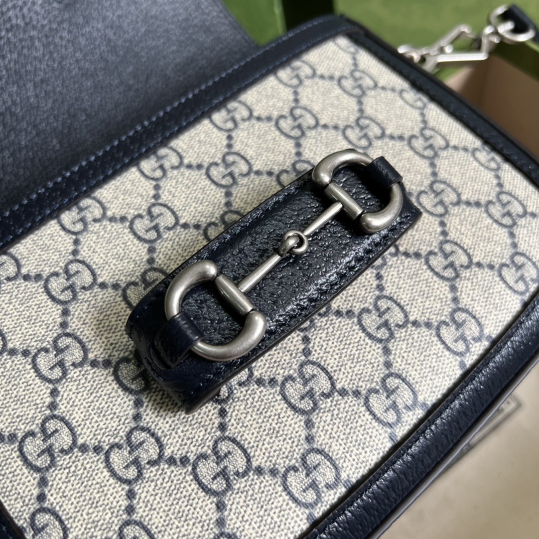 Gucci Horsebit 1955 Small GG Supreme Canvas Shoulder Bag Navy Blue 20cm 658574 96IWN 4076 - Image 2