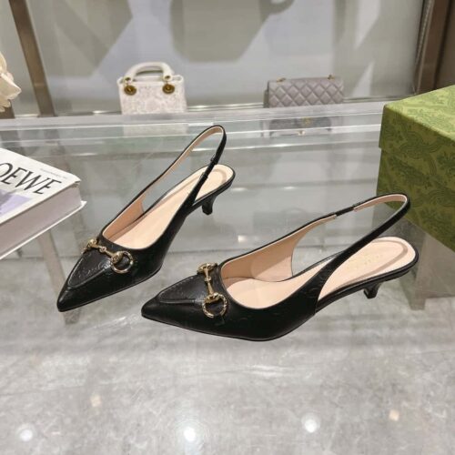 Alternative view of Gucci Horsebit Slingback Leather Pump Black 782407 AAEGJ 1000