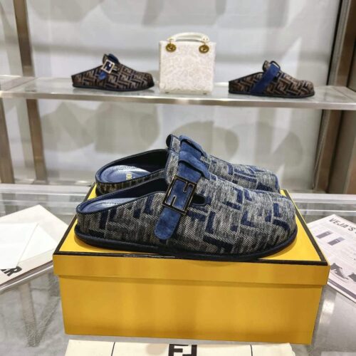 Alternative view of Fendi Feel FF Jacquard Denim Mules Blue 8r8448akzpf1pz7