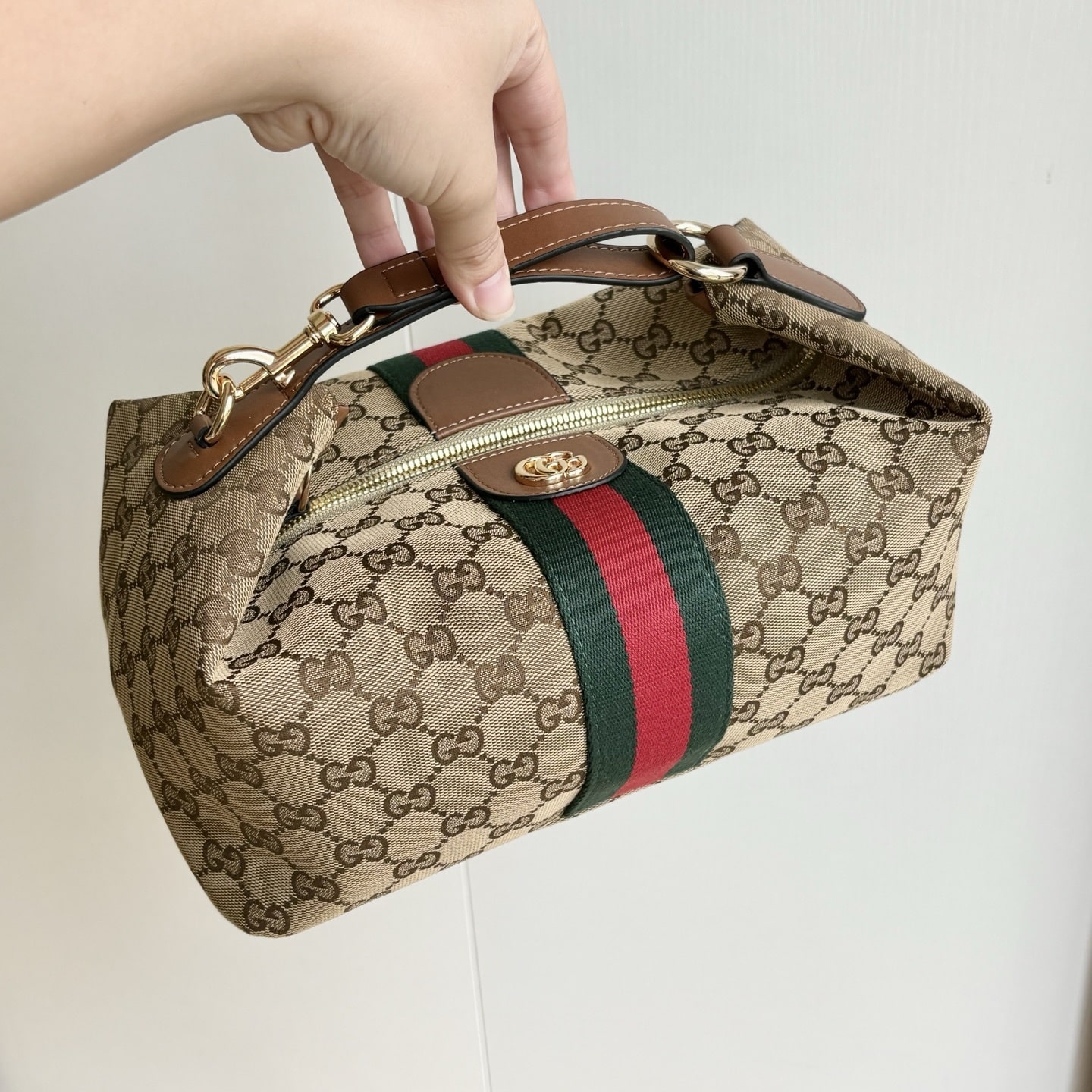 Gucci Vanity Medium GG Canvas Top Handle Bag Beige And Brown 27Cm 857799 FAFUF 9870 - Image 6
