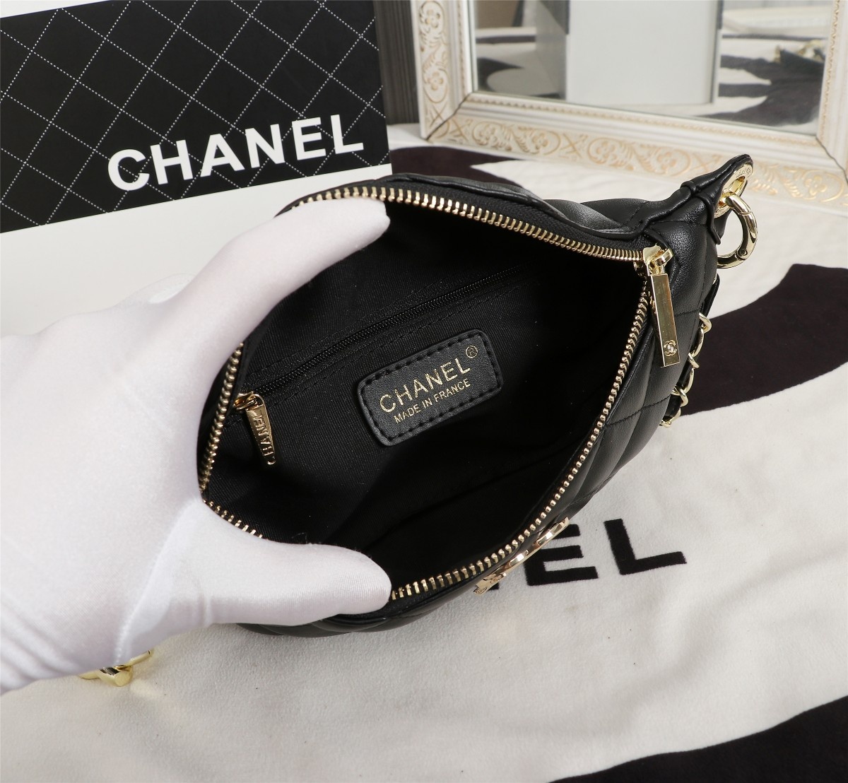 Chanel Waist Bag Gold Tone Metal In Black 23cm - Image 8