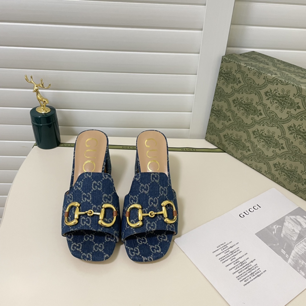 Gucci Horsebit GG Denim Slide Sandal Blue - Image 7