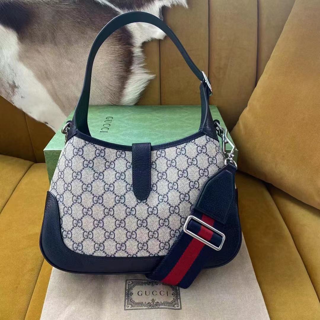 Gucci Jackie 1961 Small GG Supreme Canvas Shoulder Bag Beige And Blue 28Cm 678843 96IWN 4076 - Image 3