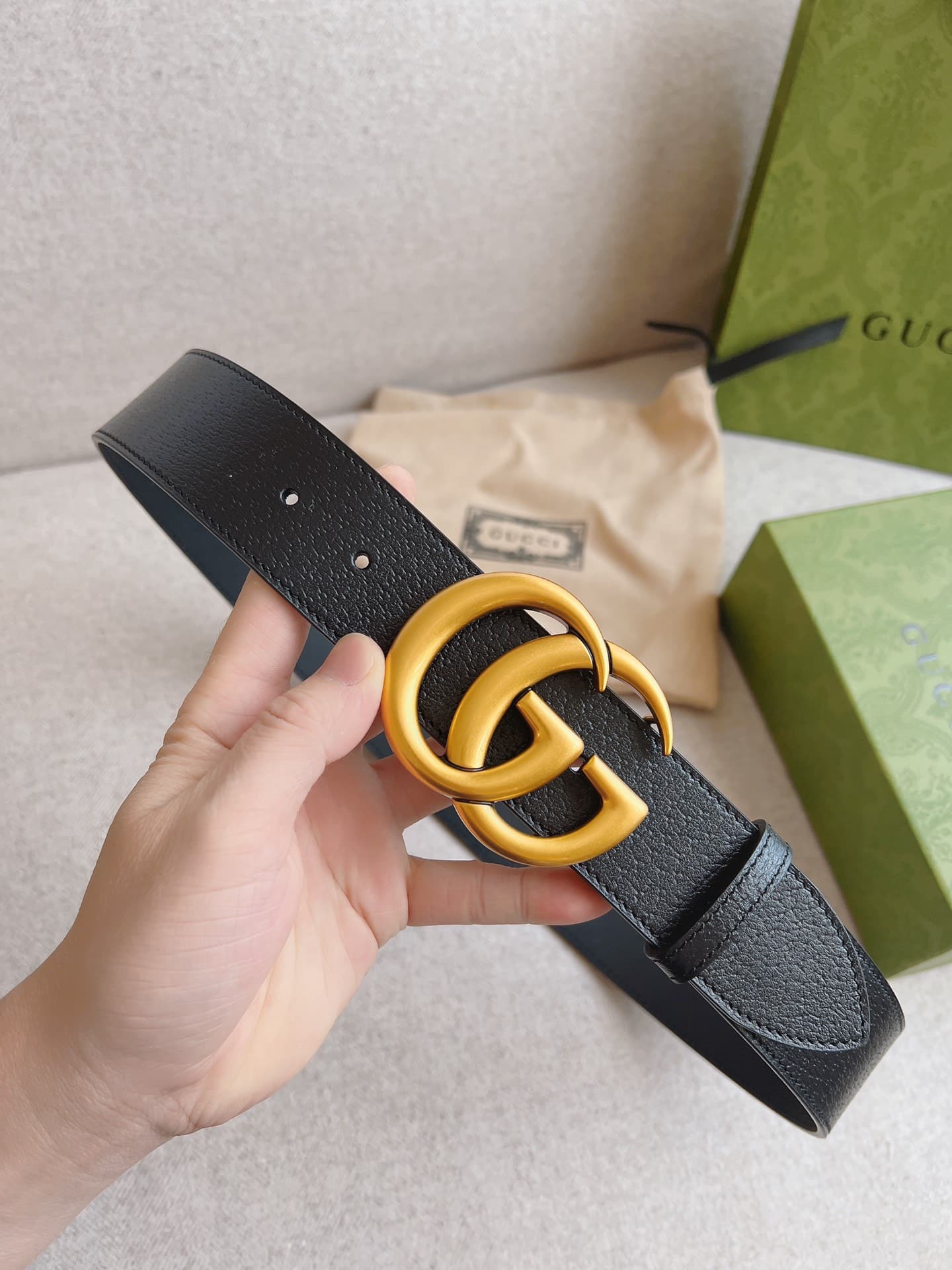 Gucci GG Marmont Wide Gold Logo Leather Belt Black 40Mm 406831 Dj20T 1000 - Image 6