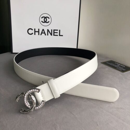 Alternative view of Chanel Crystals Belt Smooth Leather Silver White 30mm