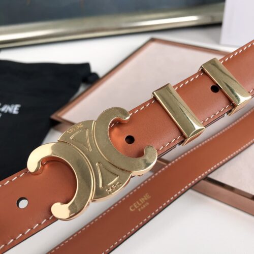 Alternative view of Celine Small Triomphe Brown Belt In Natutal Calfskin Gold Metal