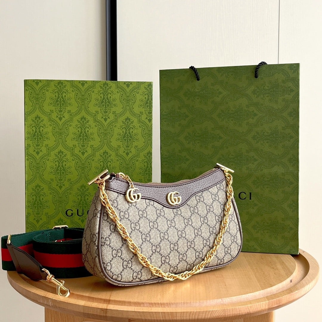 Gucci Ophidia Small GG Supreme Canvas Shoulder Bag Beige And Dark Brown 25Cm 735132 FABLE 9442 - Image 3
