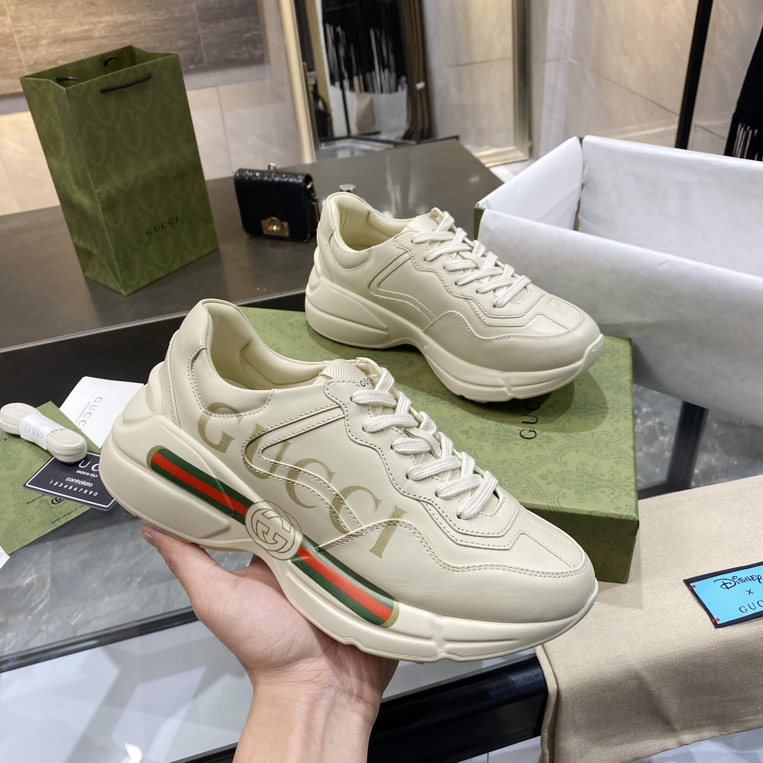 Gucci Women's Rhyton Leather Sneaker Ivory 528892 Drw00 9522 - Image 3