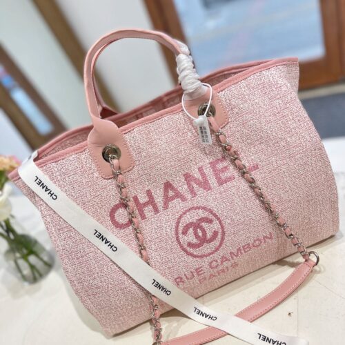Alternative view of Chanel Deauville Medium Canvas Tote Bag Pink 37cm