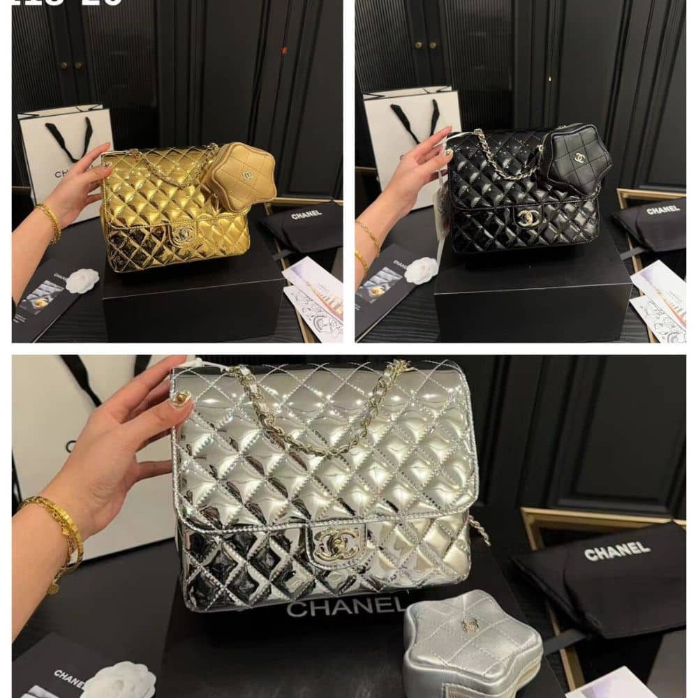 Chanel Star Mini Patent Leather Flap Bag Metallic Silver 23cm - Image 7
