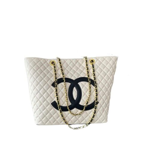 Chanel CC Shopping Smooth Leather Tote Bag White 32cm