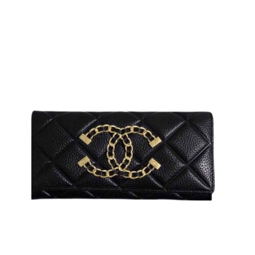 Chanel Cc Long Flap Wallet Black 19Cm