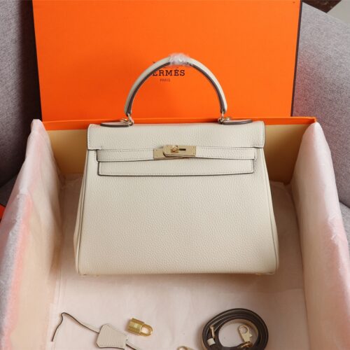 Alternative view of Hermes Kelly Sellier Epsom Gold Hardware Handbag White 25Cm