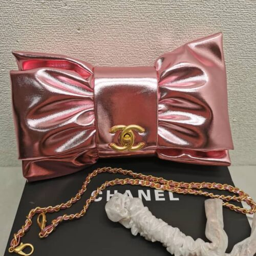 Alternative view of Chanel Bow Small Metallic Smooth Leather Clutch Bags Pink 24cm AS5129 B18041 NZK53