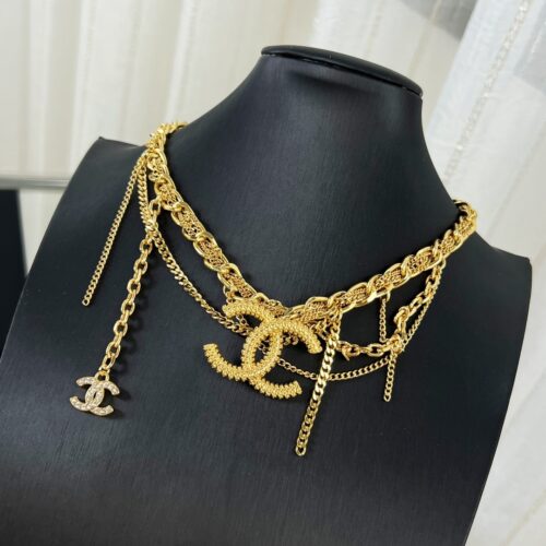 Alternative view of Chanel Choker Necklace Multi Chain Textured Gold