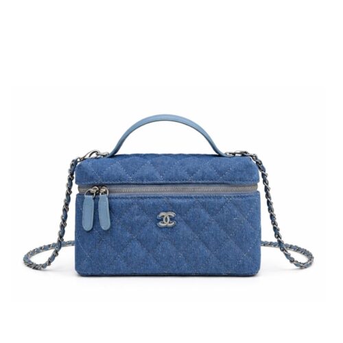 Chanel Classic Small Denim Vanity Case Blue 19cm