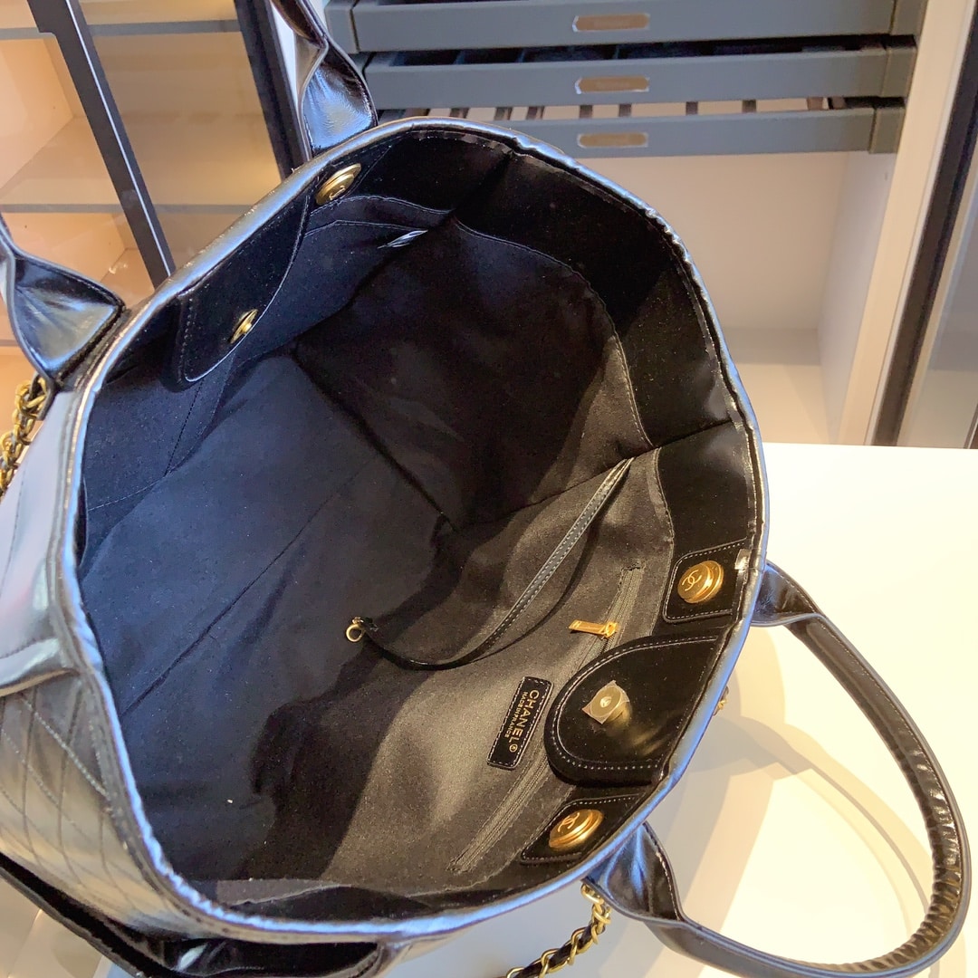 Chanel Deauville Large Smooth Leather Tote Bag Black 38cm - Image 4