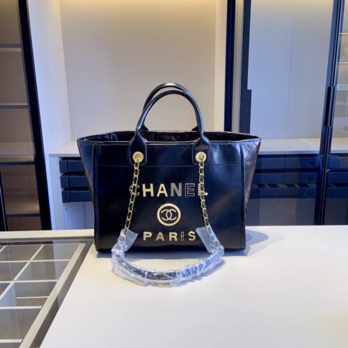 Alternative view of Chanel Deauville Large Smooth Leather Tote Bag Black 38cm