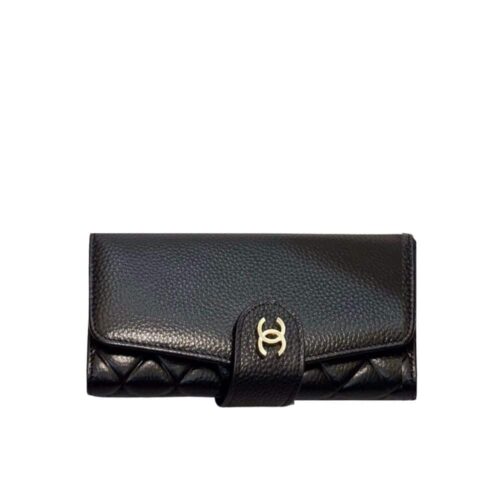 Chanel Classic Long Flap Wallet Grained Leather Black 19cm
