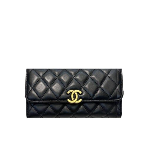 Chanel Classic Long Flap Wallet Smooth Leather Black 19cm