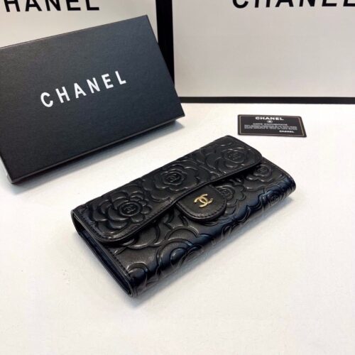Alternative view of Chanel Camellia Embossed Flap Wallet Black 19Cm