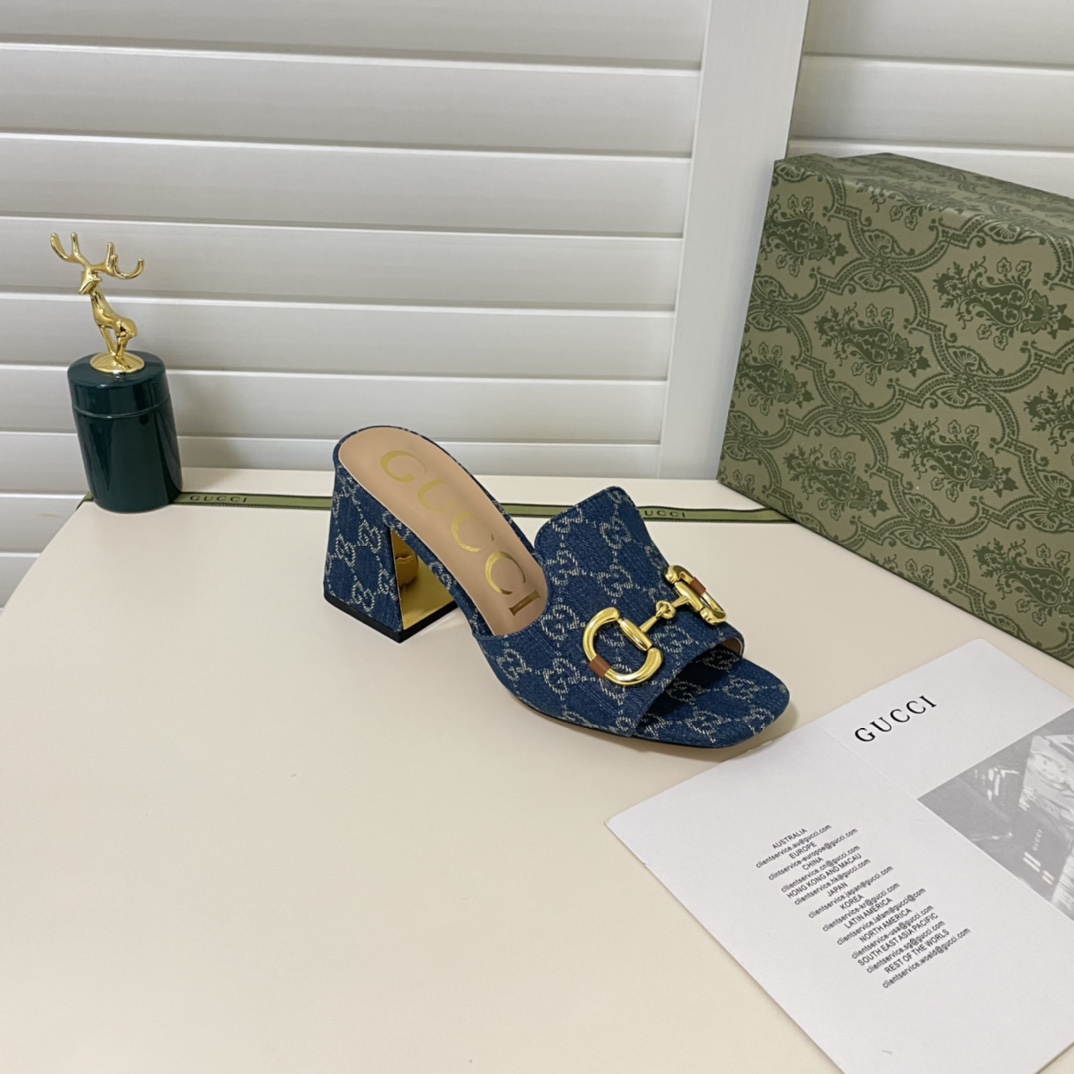 Gucci Horsebit GG Denim Slide Sandal Blue - Image 3