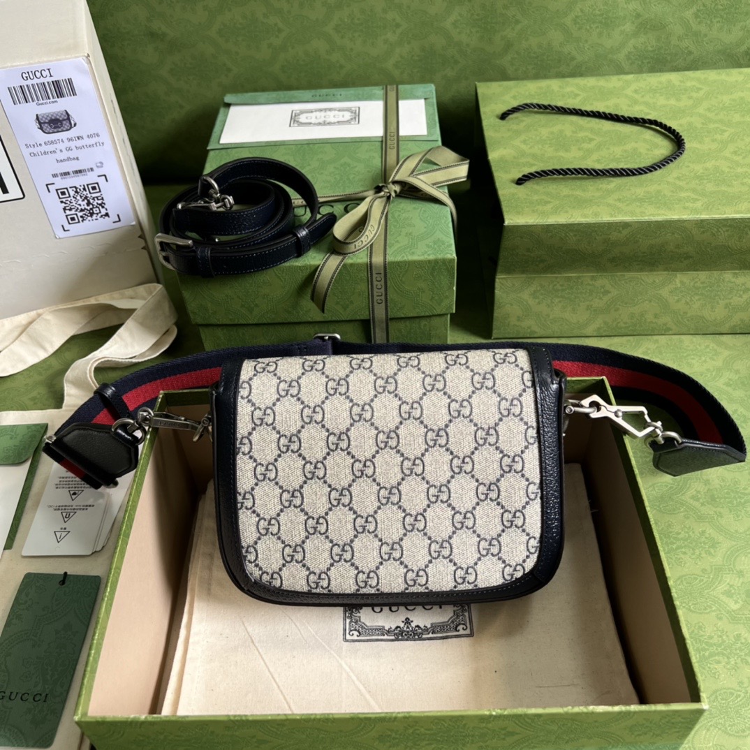 Gucci Horsebit 1955 Small GG Supreme Canvas Shoulder Bag Navy Blue 20cm 658574 96IWN 4076 - Image 4