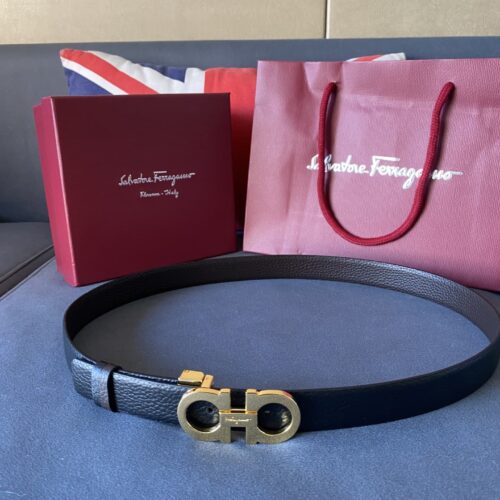 Alternative view of Salvatore Ferragamo Gancini Black Leather Belt With Gold Metal Buckle 2.5Cm