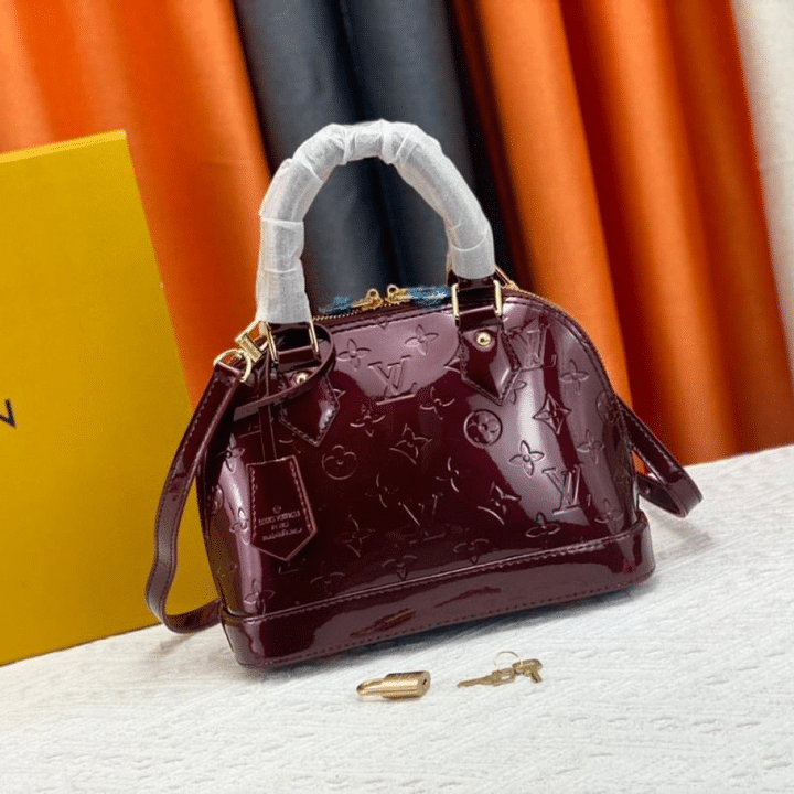 Louis Vuitton Alma BB Monogram Vernis Leather Top Handle Bag Dark Red 23Cm - Image 2