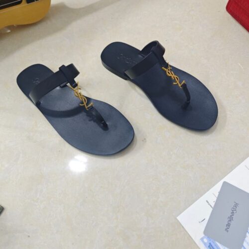 Alternative view of Saint Laurent Cassandre Thong Flats Navy Blue