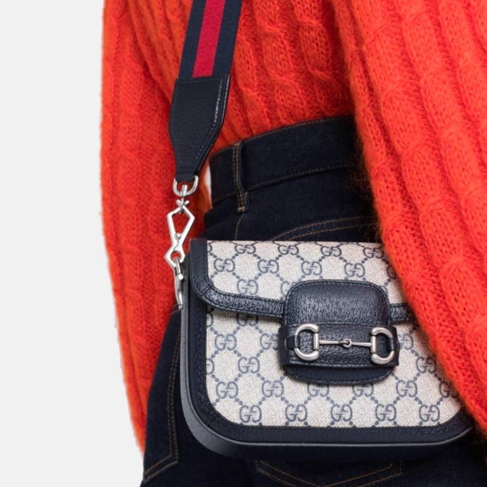 Gucci Horsebit 1955 Small GG Supreme Canvas Shoulder Bag Navy Blue 20cm 658574 96IWN 4076 - Image 7