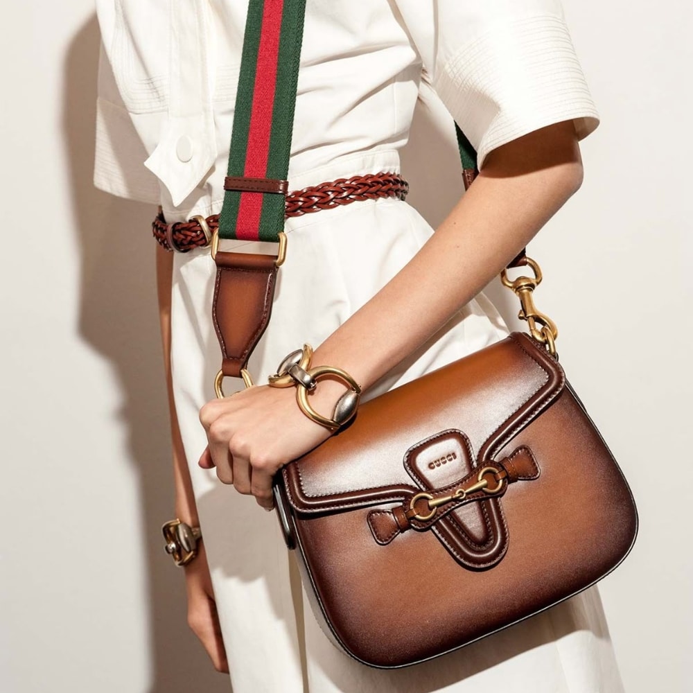 Gucci Lady Web Hand Stained Leather Shoulder Bag Brown 25Cm 380573 B012A 2574 - Image 7