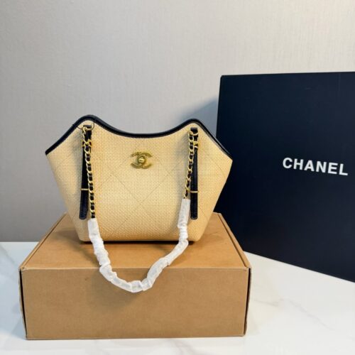 Alternative view of Chanel Small Shopping Bag Raffia Effect Tote Bag Beige 20cm
