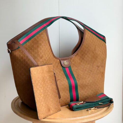 Alternative view of Gucci Giglio Large Suede Tote Bag Brown 60Cm 853971 Caab8 2147