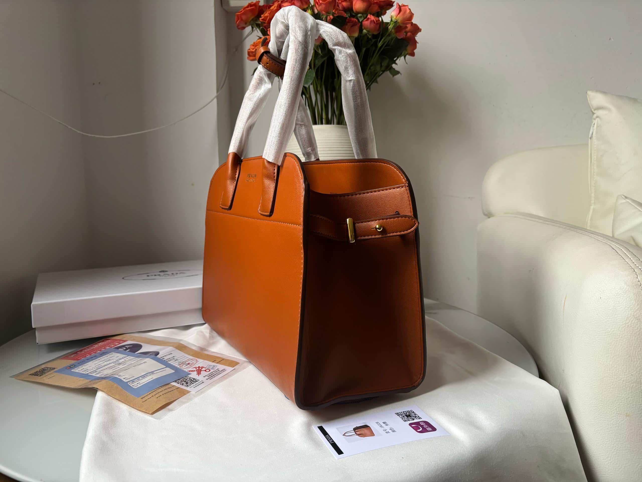 Prada Medium Leather Tote Bag Dark Orange 32Cm 1Bg517 2Cys F03Bh V Ooo - Image 3